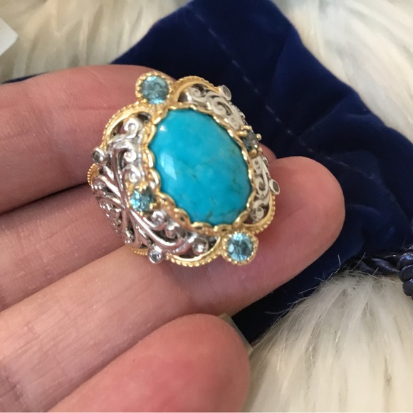 Vintage Michael Valitutti 925 & 18K Yellow Gold Embrace Natural Gemstone Ring - Picture 4 of 11